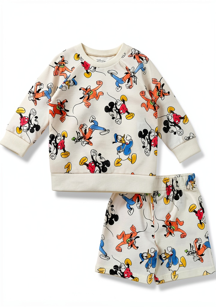 Disney Mickey Mouse boys long sleeve sweatshirt and shorts set with character prints