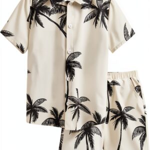Boys Tropical Print Short Sets Soft Fabric Summer Outfits-0