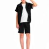 Boys Short Sets Black 2 Piece Outfit Comfortable Fabric-5
