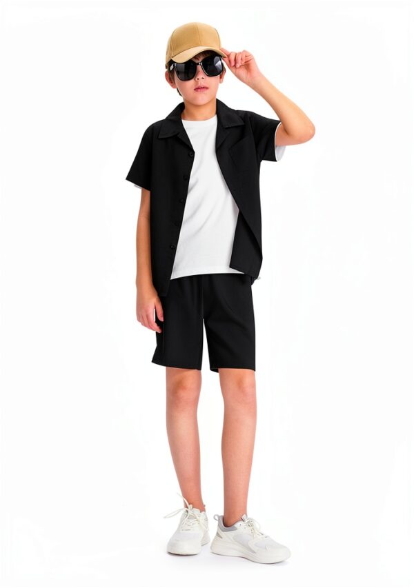 Boys Short Sets Black 2 Piece Outfit Comfortable Fabric-5