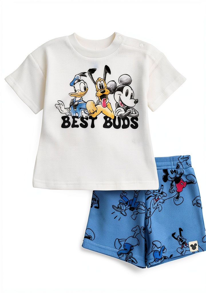Disney Mickey Mouse boys short set displayed on a toddler