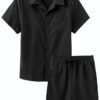 Boys Short Sets Black 2 Piece Outfit Comfortable Fabric-0