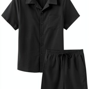 Boys Short Sets Black 2 Piece Outfit Comfortable Fabric-0