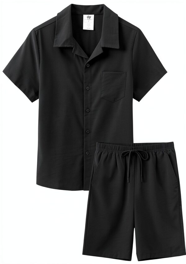 Boys Short Sets Black 2 Piece Outfit Comfortable Fabric-0