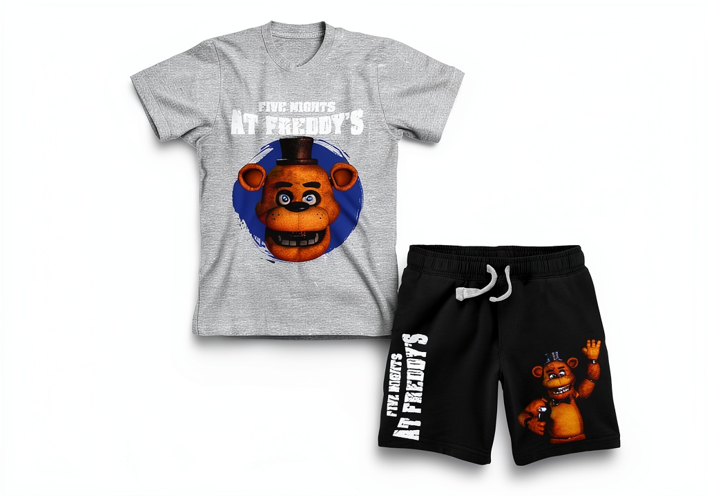 Five Nights at Freddy's boys short set showing graphic tee and lounge shorts
