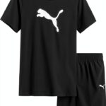 PUMA Boys Cotton Jersey Short Set Activewear Sporty Style-0