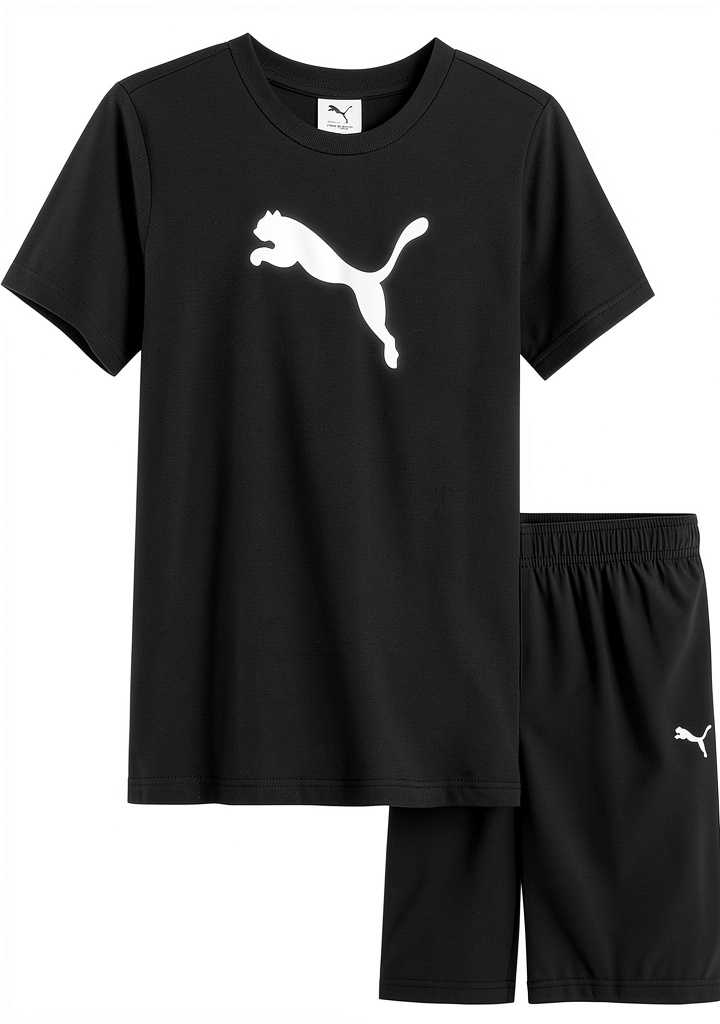 PUMA Boys Cotton Jersey Short Set being worn during playground activities showing movement and fit