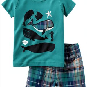 Boys Short Sets Cotton Dinosaur Fish Truck Designs Toddler-0