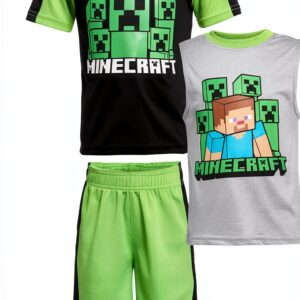 Minecraft Boys 3 Piece Set Shorts T Shirt Tank Top-0