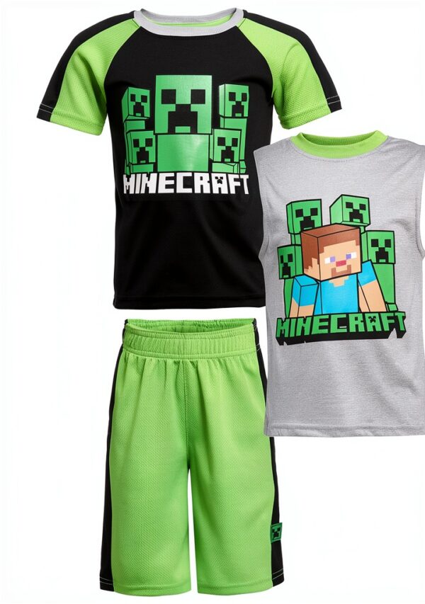 Minecraft Boys 3 Piece Set Shorts T Shirt Tank Top-0