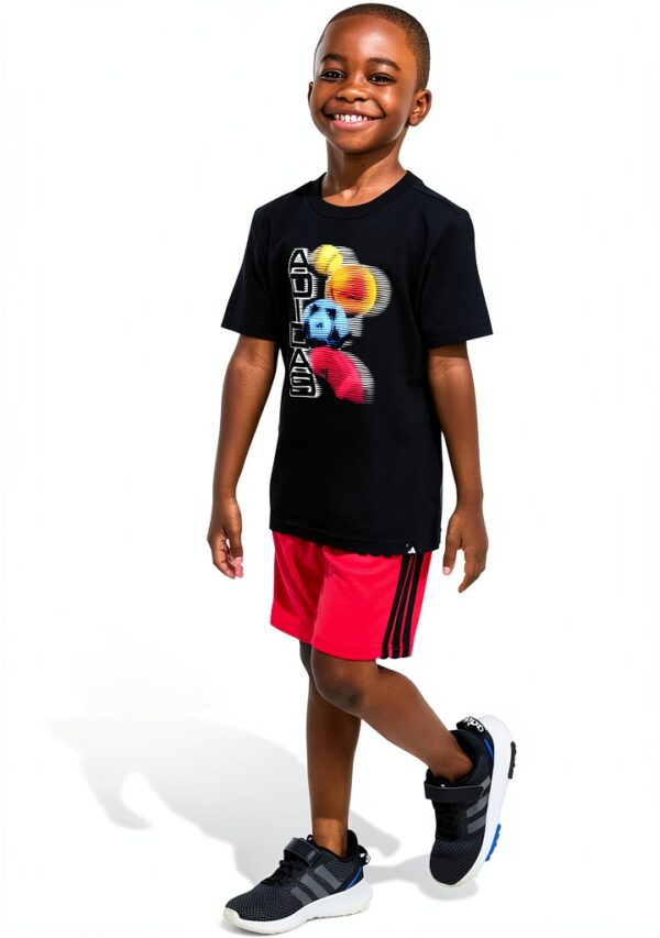 Adidas Boys Short Sets Rib Crew Neck Football Design-3
