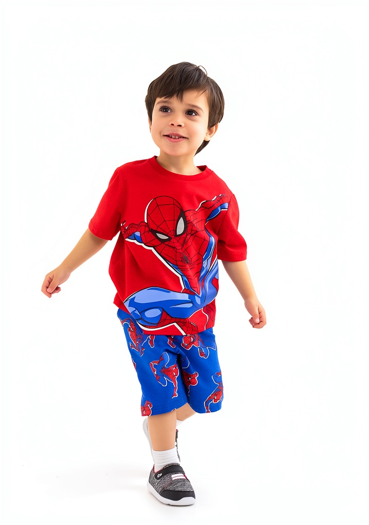 Marvel Spider-Man boys short set showing graphic tee and shorts design